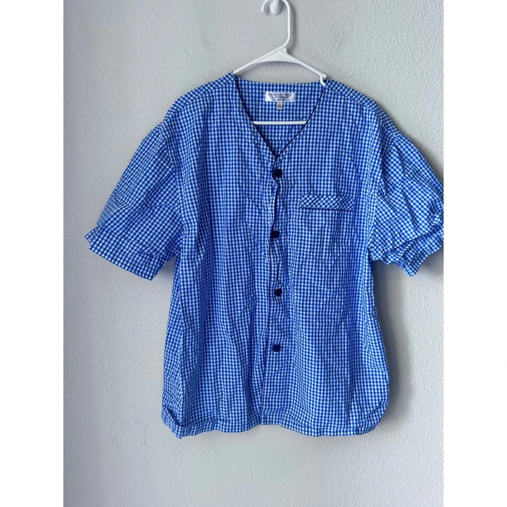 Roundtree & Yorke Mens Blue Gingham 100% Cotton Pajama Set Size Large L